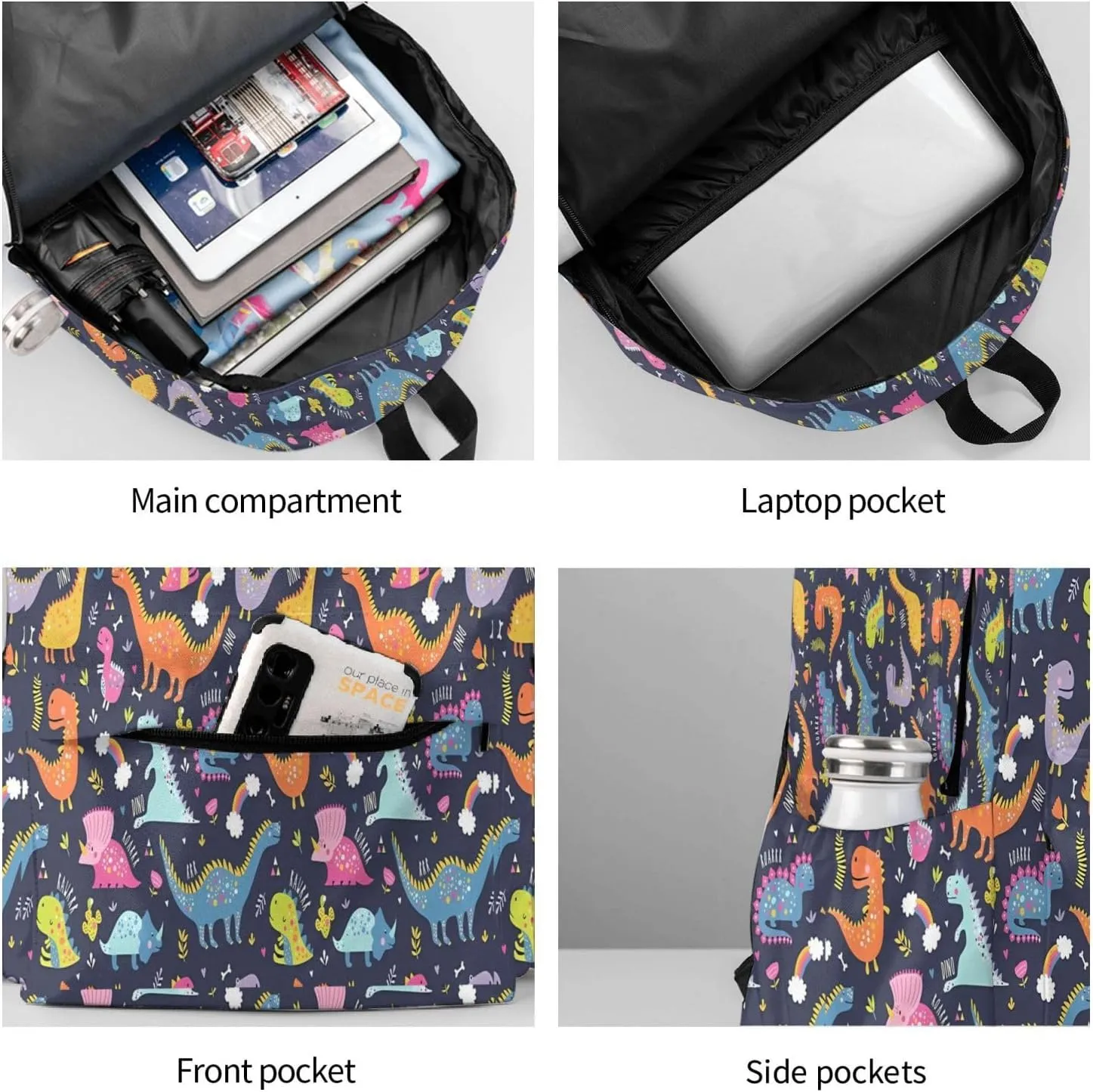 Cute Funny Dinosaurs Laptop Backpack Shoulder Bag Laptop Pack Travel Backpacks Commuter Back Pack Casual Daypack Bags With Side Pockets