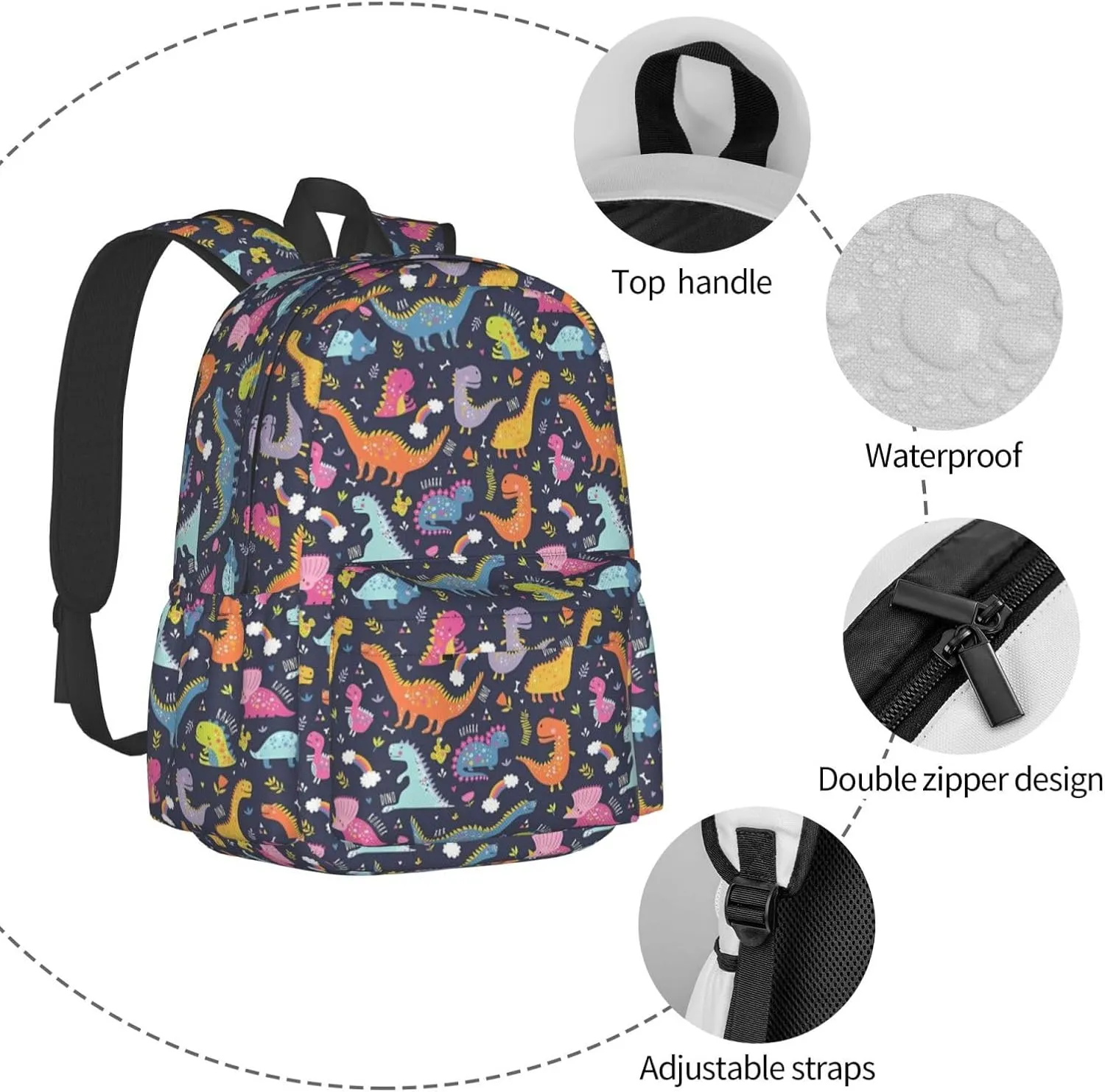 Cute Funny Dinosaurs Laptop Backpack Shoulder Bag Laptop Pack Travel Backpacks Commuter Back Pack Casual Daypack Bags With Side Pockets