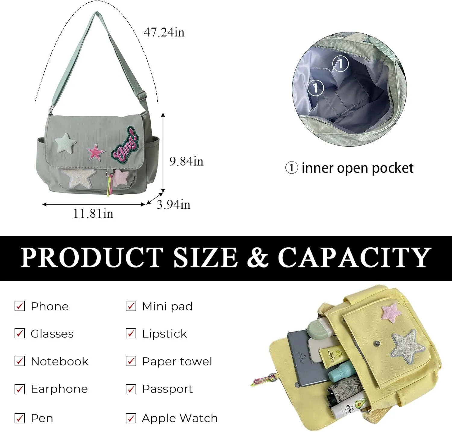Cute Messenger Bag, Crossbody Bags for Women Kawaii Messenger Bags Purses