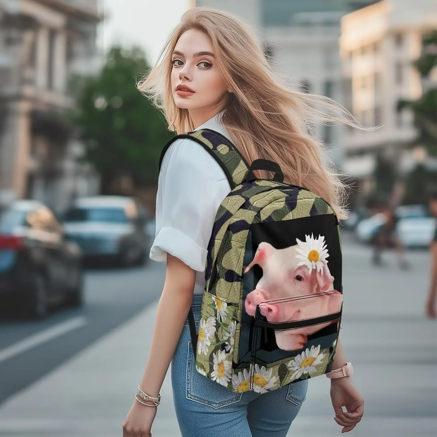 Cute Pig 6Th Grade Backpack for KIds 17 Inch Backpack for Girls Ideal for Students Go To School Extracurricular Activities