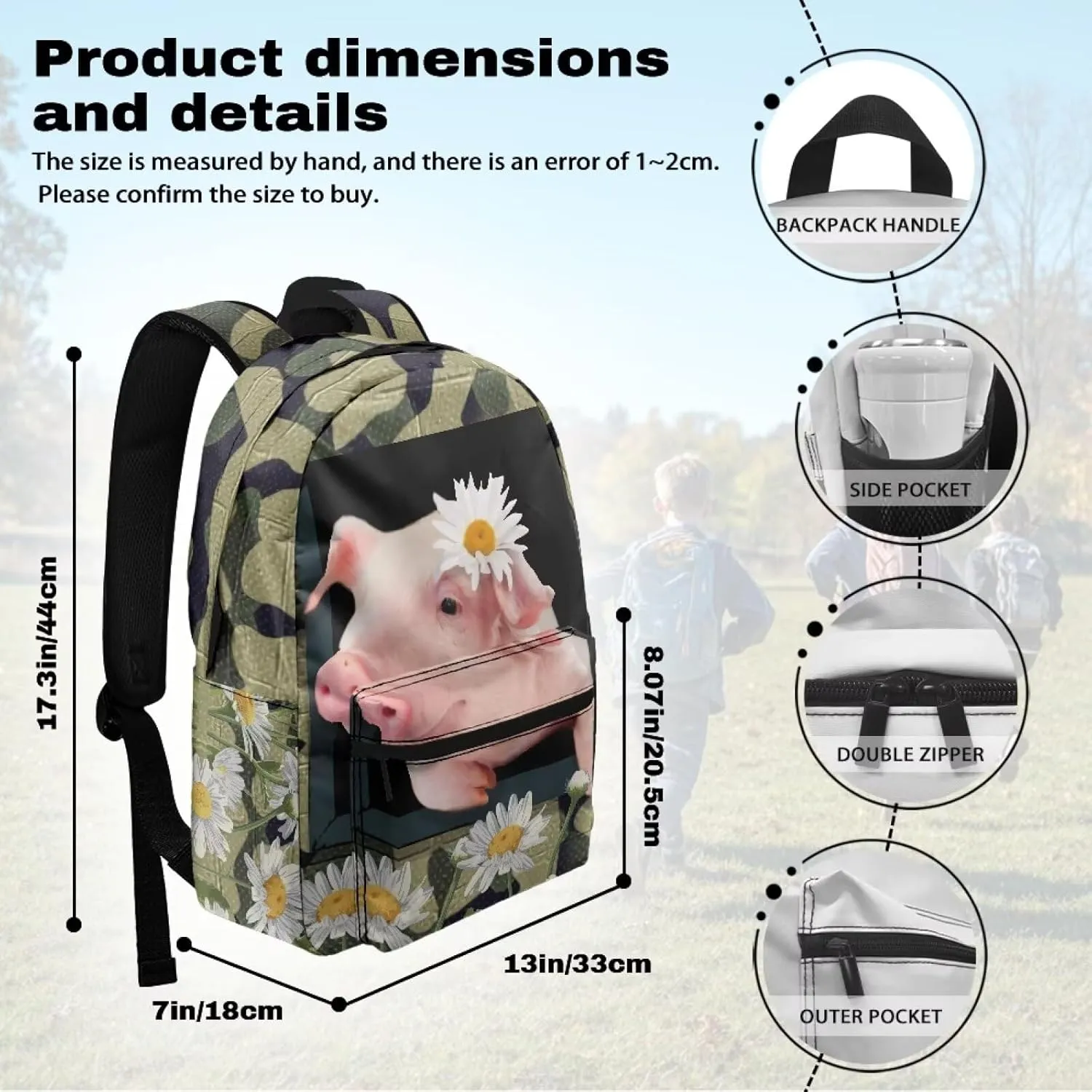 Cute Pig 6Th Grade Backpack for KIds 17 Inch Backpack for Girls Ideal for Students Go To School Extracurricular Activities