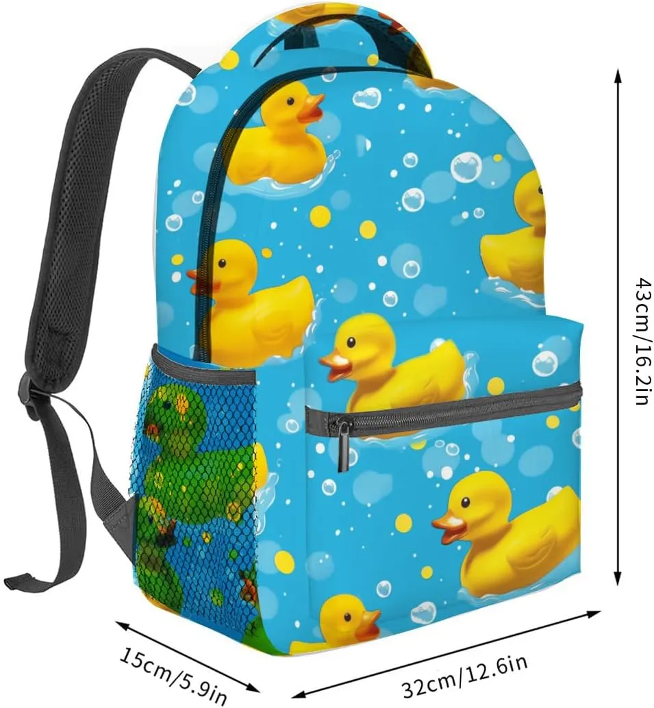 Cute Rubber Duck Backpack,Yellow Ducks Polyester Backpacks,Lightweight Double Shoulder Back Pack for Kids,Fun Bathtime Bubble Bookbag,School Bag Gifts,Casual Travel Daypack Book Packs
