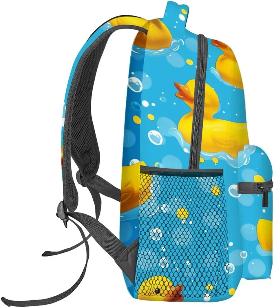 Cute Rubber Duck Backpack,Yellow Ducks Polyester Backpacks,Lightweight Double Shoulder Back Pack for Kids,Fun Bathtime Bubble Bookbag,School Bag Gifts,Casual Travel Daypack Book Packs