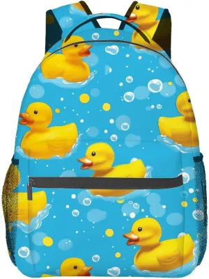 Cute Rubber Duck Backpack,Yellow Ducks Polyester Backpacks,Lightweight Double Shoulder Back Pack for Kids,Fun Bathtime Bubble Bookbag,School Bag Gifts,Casual Travel Daypack Book Packs
