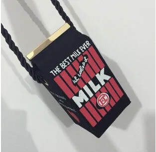 Cute Stereo Mini Milk Box Makeup Cartoon Bag Women Fashion Letter Canvas Shoulders Bag LL1335