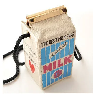 Cute Stereo Mini Milk Box Makeup Cartoon Bag Women Fashion Letter Canvas Shoulders Bag LL1335