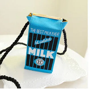 Cute Stereo Mini Milk Box Makeup Cartoon Bag Women Fashion Letter Canvas Shoulders Bag LL1335