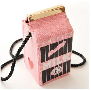 Cute Stereo Mini Milk Box Makeup Cartoon Bag Women Fashion Letter Canvas Shoulders Bag LL1335