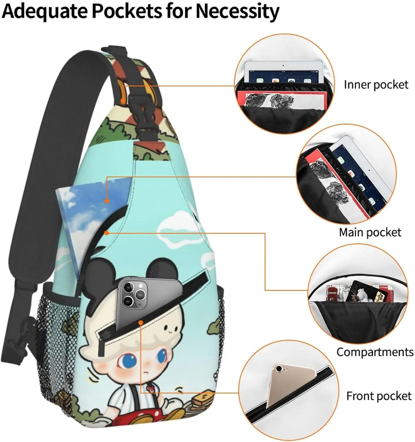 D-IMOO Crossbody Bag, Chest Crossbody Bag, Men's Casual Crossbody Chest Bag, Hiking Backpack Black