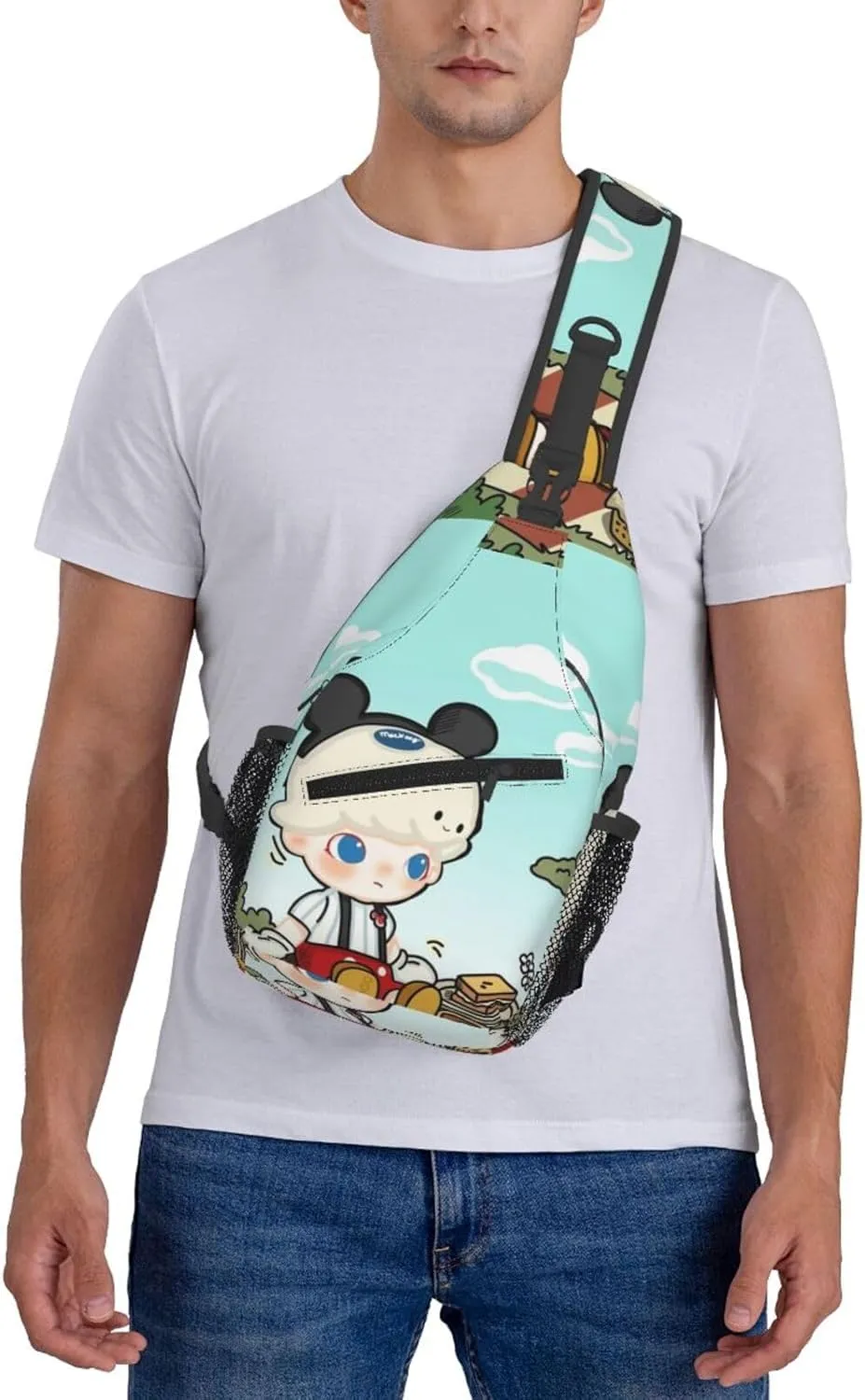 D-IMOO Crossbody Bag, Chest Crossbody Bag, Men's Casual Crossbody Chest Bag, Hiking Backpack Black