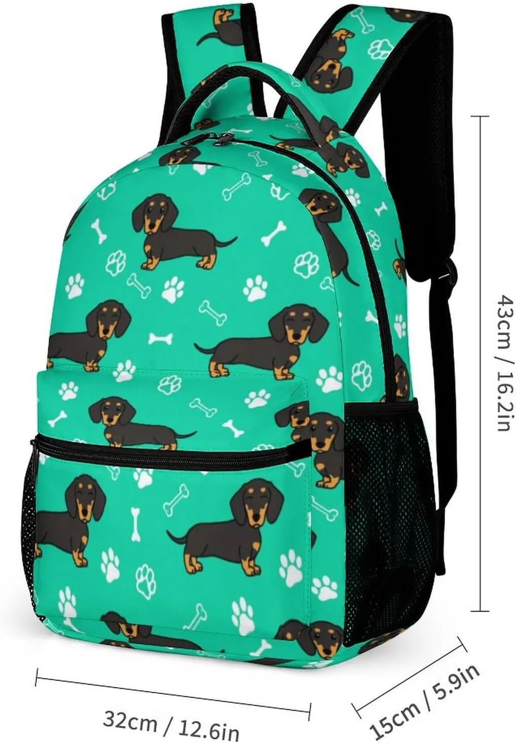 Dachshund Backpack with Lunch Box & Pencil Case, 16 Inch Cute Dachshunds Dog Themed Bookbag, Adjustable Lightweight Large Capacity, Colorful Daily Casual Backpacks Set with Lunch Bag