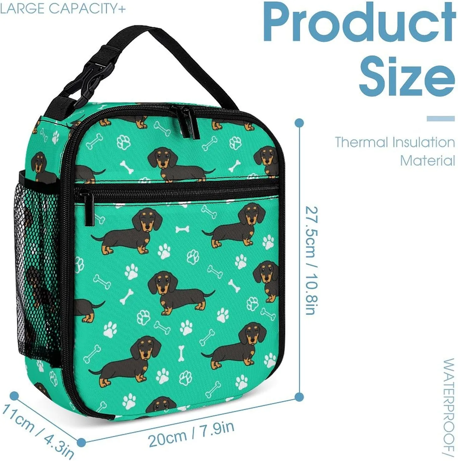 Dachshund Backpack with Lunch Box & Pencil Case, 16 Inch Cute Dachshunds Dog Themed Bookbag, Adjustable Lightweight Large Capacity, Colorful Daily Casual Backpacks Set with Lunch Bag
