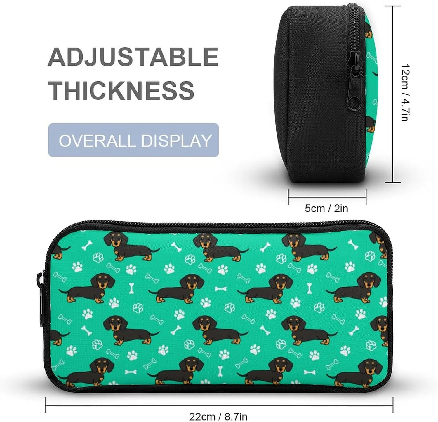 Dachshund Backpack with Lunch Box & Pencil Case, 16 Inch Cute Dachshunds Dog Themed Bookbag, Adjustable Lightweight Large Capacity, Colorful Daily Casual Backpacks Set with Lunch Bag