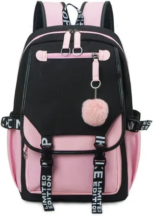 dageraad Backpacks For Teen Girls With USB Port,black cute backpack Can Hold 15.6in Notebook,Tablets.Girls Backpack Can Be Used As Gift for Students Or Friends(Black Pink)