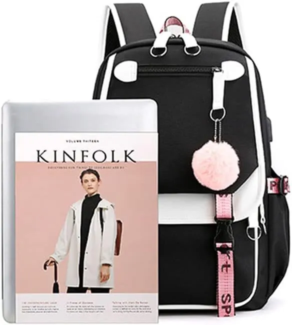 dageraad Backpacks For Teen Girls With USB Port,black cute backpack Can Hold 15.6in Notebook,Tablets.Girls Backpack Can Be Used As Gift for Students Or Friends(Black Pink)
