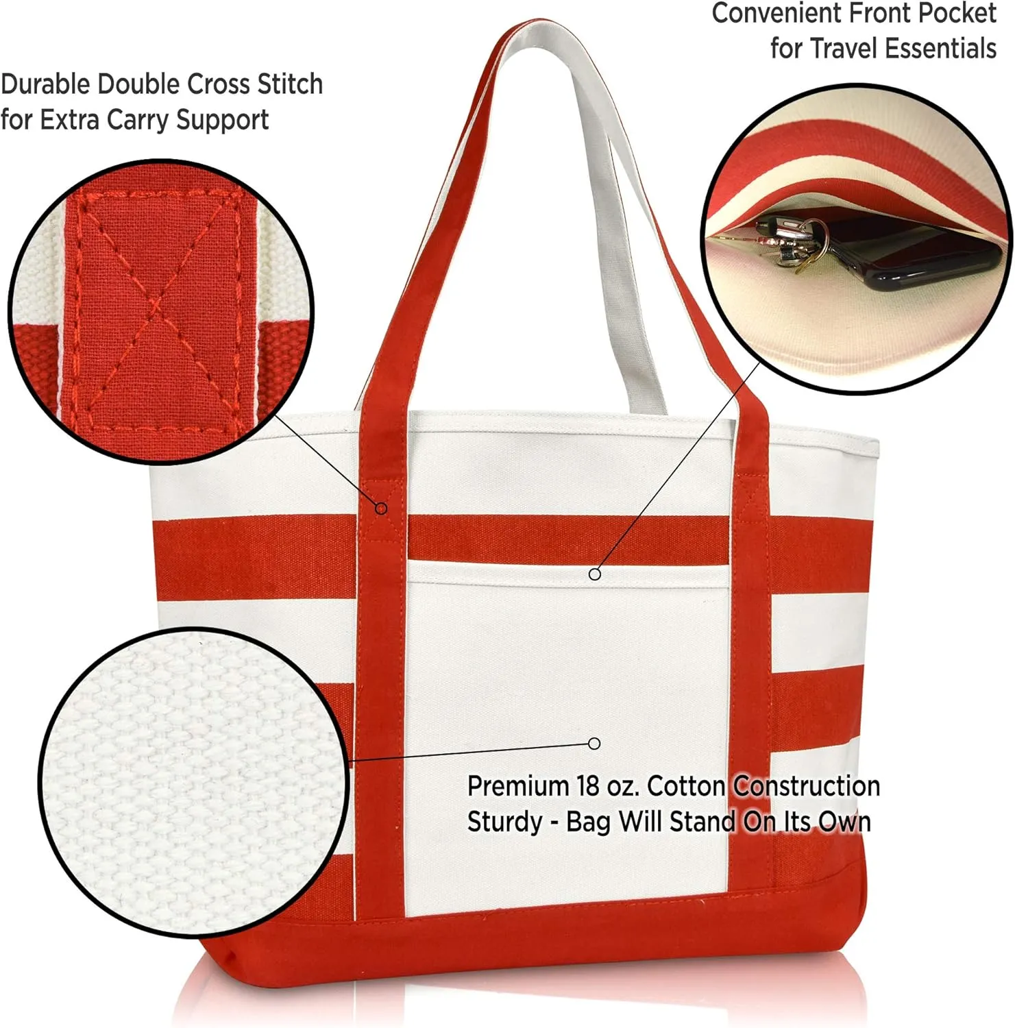 DALIX Flamingo Striped Canvas Tote Bag Premium Cotton
