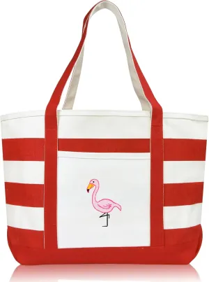 DALIX Flamingo Striped Canvas Tote Bag Premium Cotton
