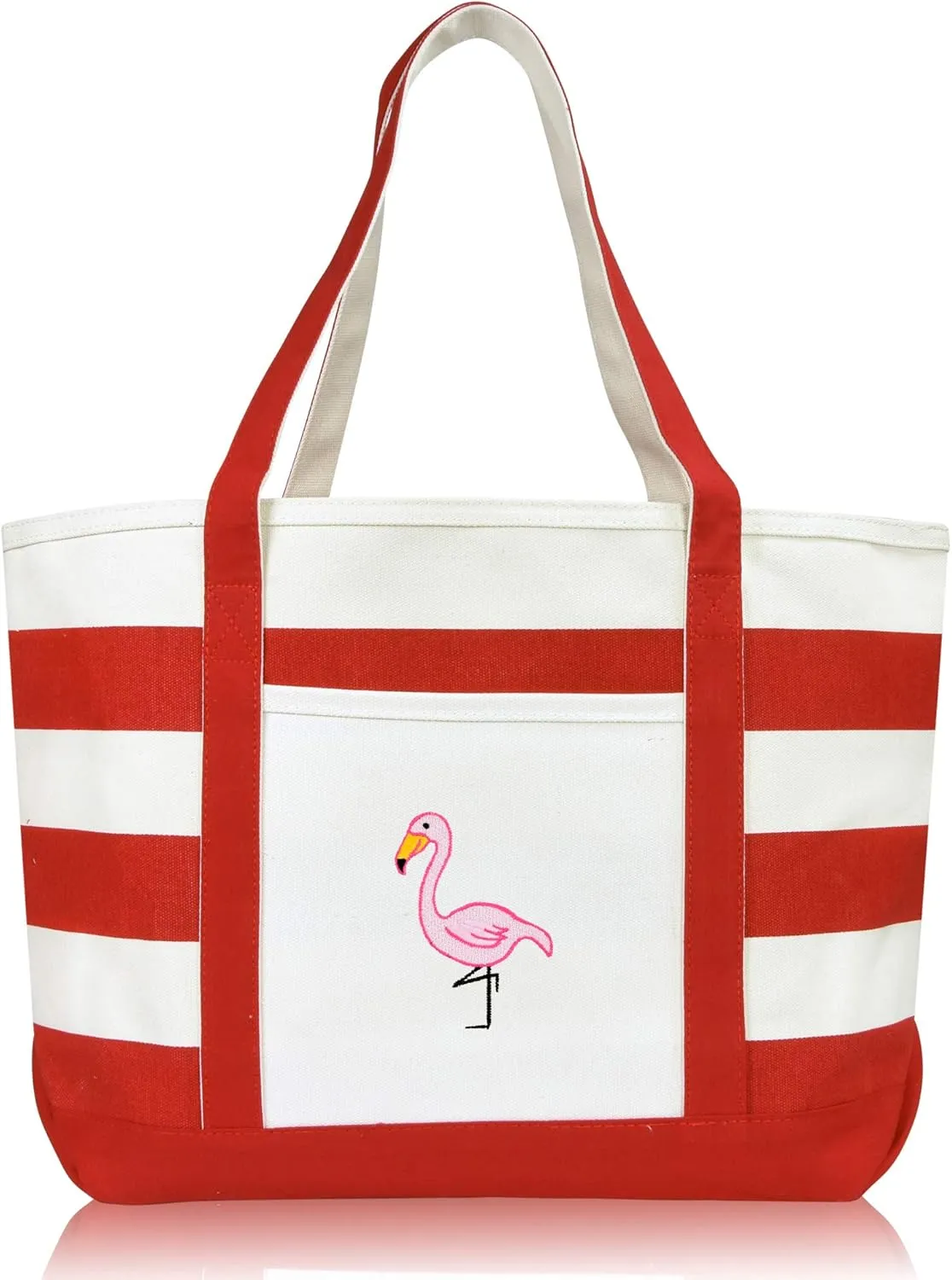 DALIX Flamingo Striped Canvas Tote Bag Premium Cotton