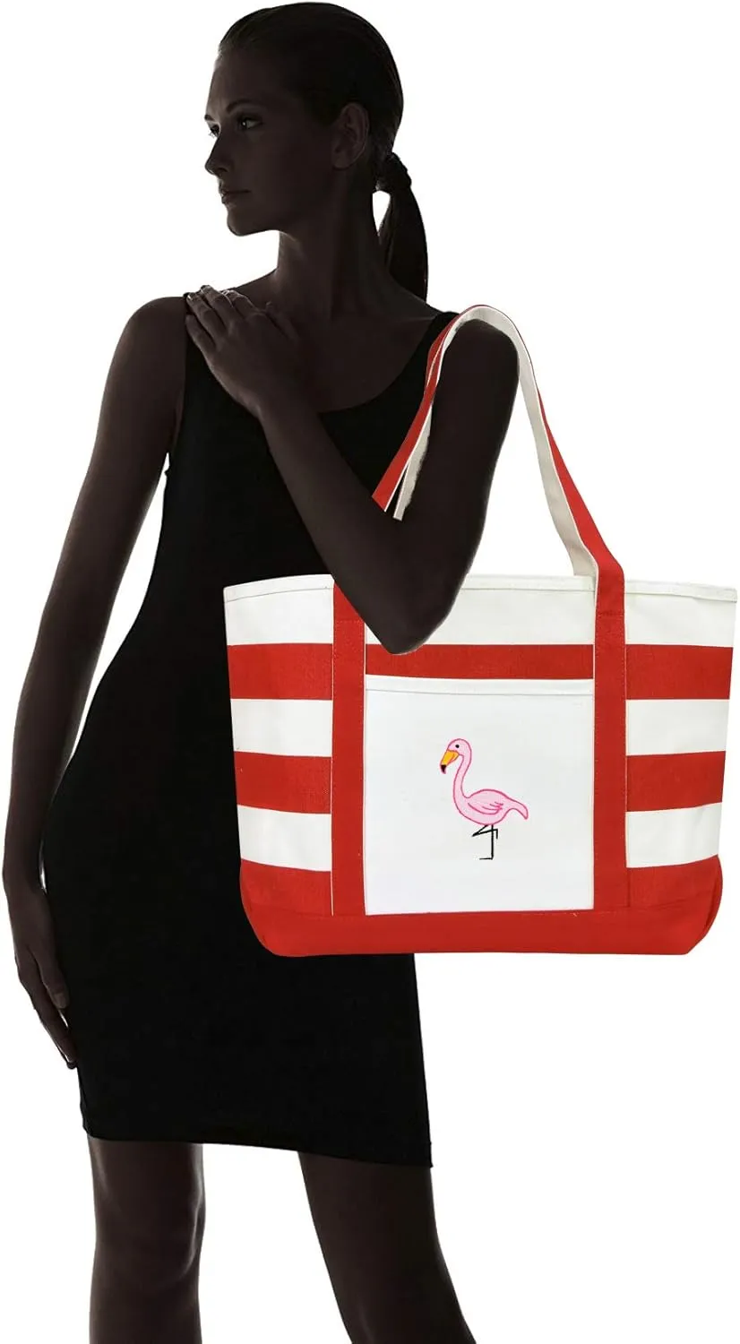 DALIX Flamingo Striped Canvas Tote Bag Premium Cotton