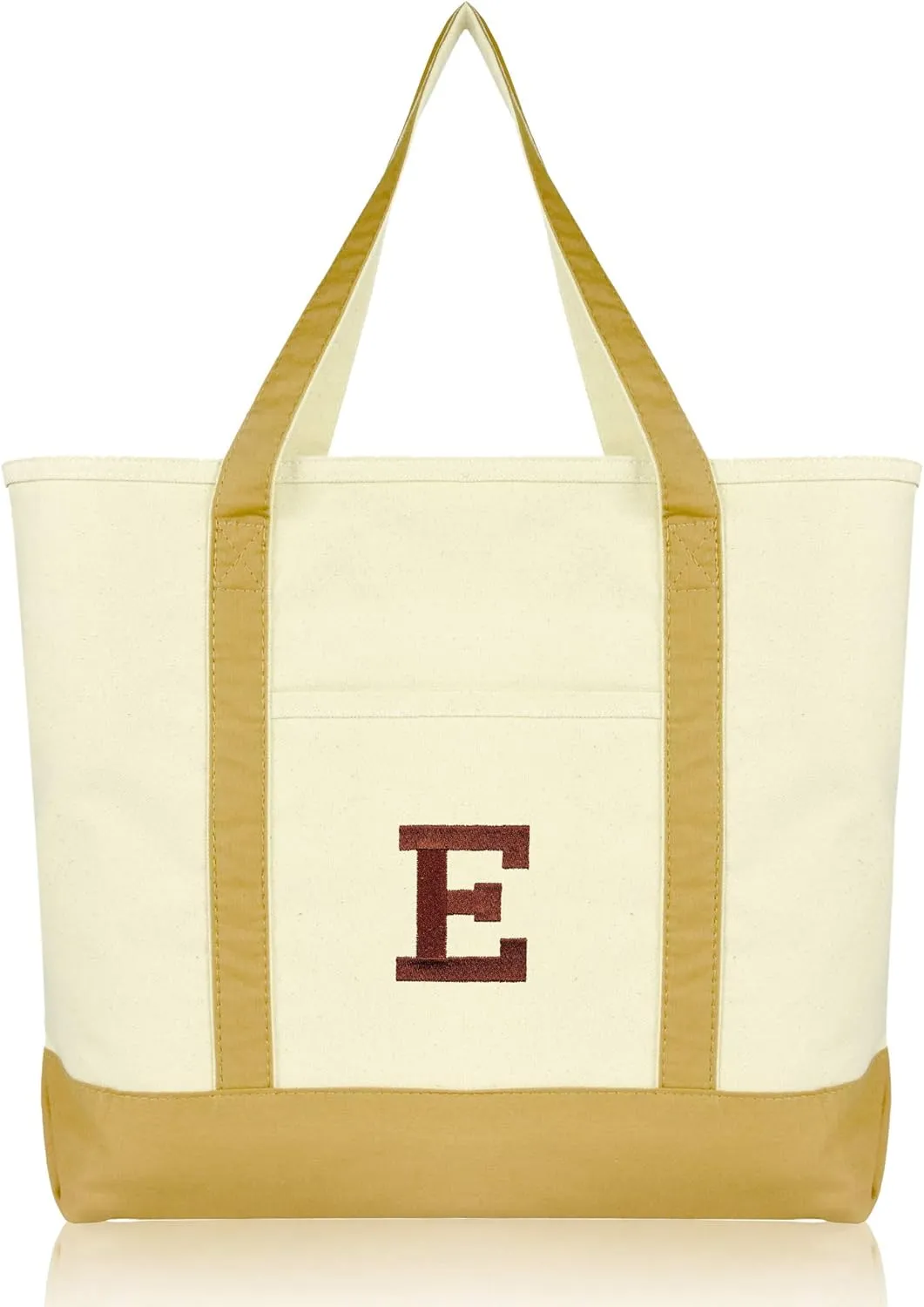 DALIX Initial Tote Bag Personalized Monogram Brown Zippered Top Bold Letter - E