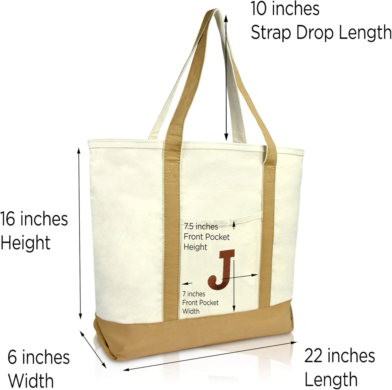 DALIX Initial Tote Bag Personalized Monogram Brown Zippered Top Bold Letter - J