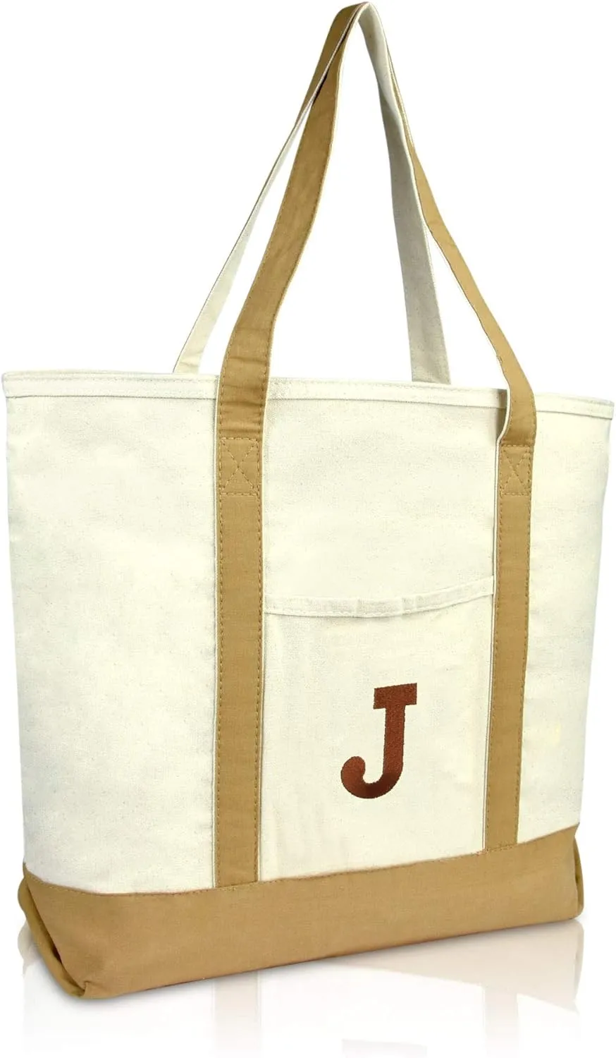 DALIX Initial Tote Bag Personalized Monogram Brown Zippered Top Bold Letter - J