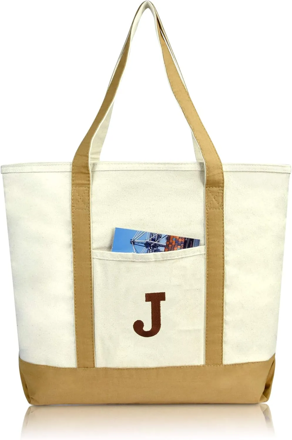 DALIX Initial Tote Bag Personalized Monogram Brown Zippered Top Bold Letter - J