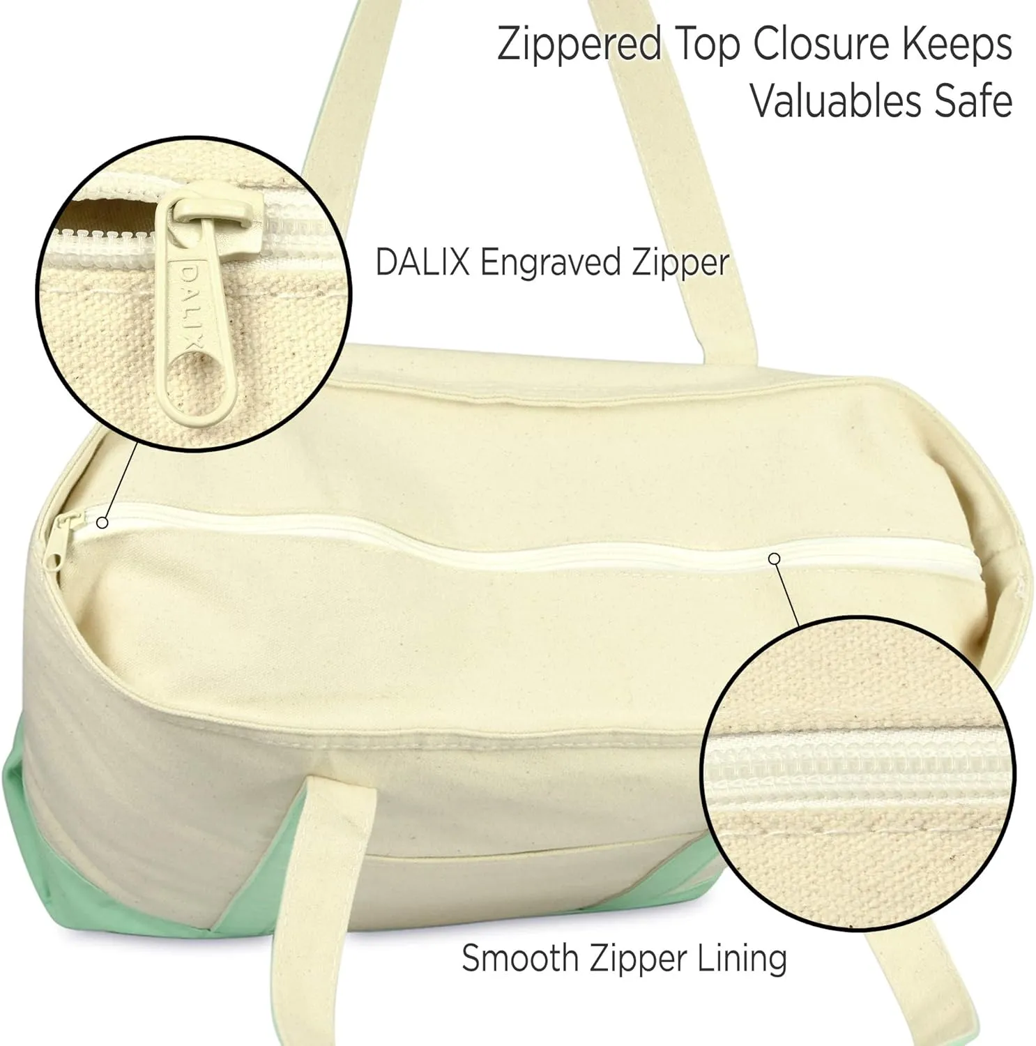 DALIX Initial Tote Bag Personalized Monogram Mint Green Zippered Top Letter - D