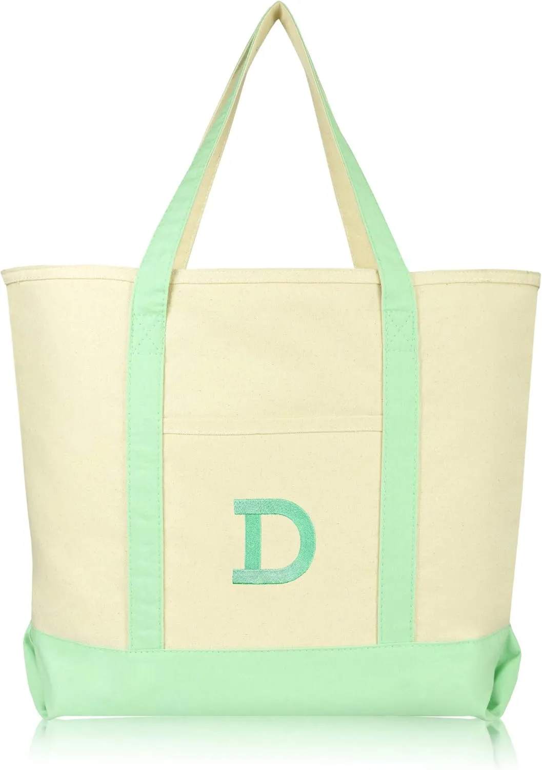 DALIX Initial Tote Bag Personalized Monogram Mint Green Zippered Top Letter - D