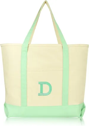 DALIX Initial Tote Bag Personalized Monogram Mint Green Zippered Top Letter - D