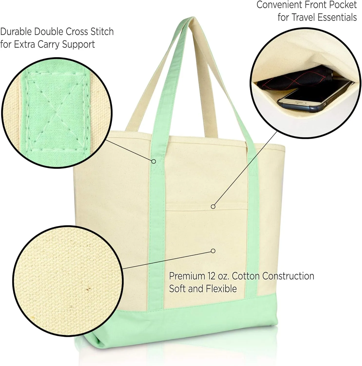 DALIX Initial Tote Bag Personalized Monogram Mint Green Zippered Top Letter - D