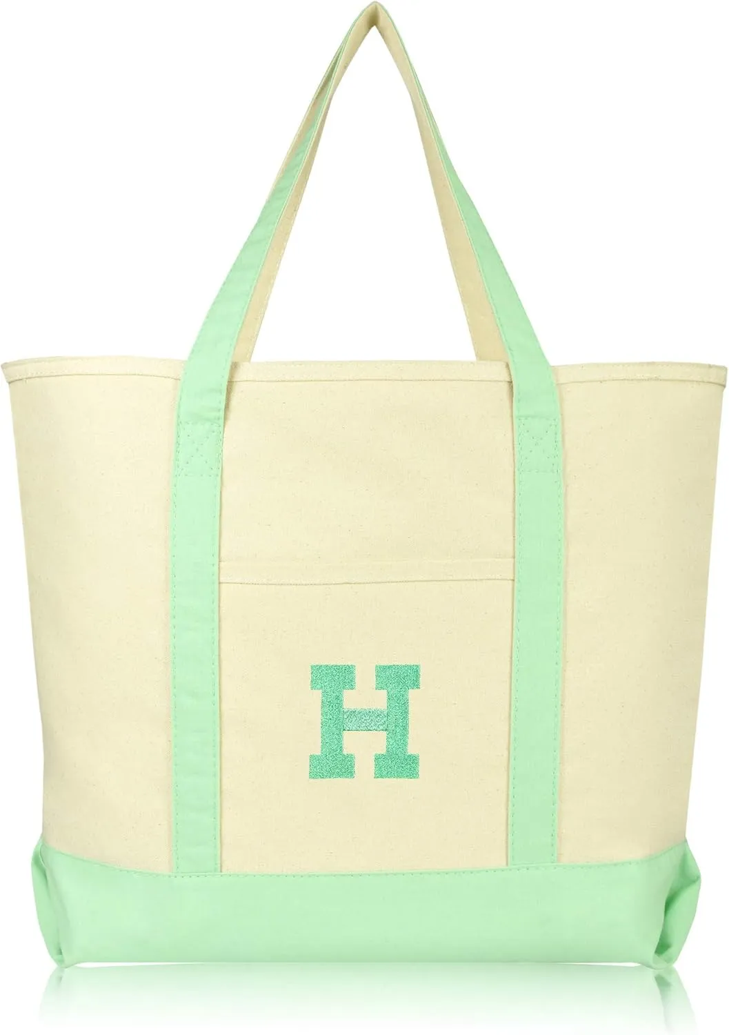 DALIX Initial Tote Bag Personalized Monogram Mint Green Zippered Top Letter - H