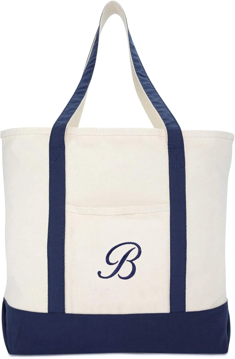 DALIX Monogram Tote Bag Personalized Navy Blue Initial A-Z