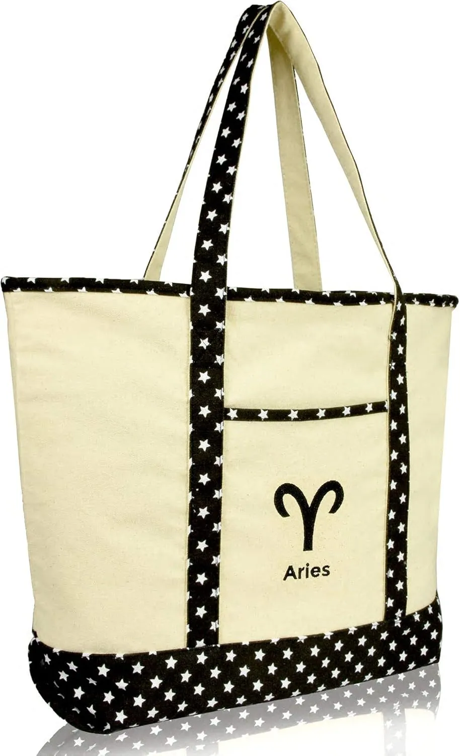 DALIX Zodiac Sign Shopping Tote Bag Black Star Horoscope Gifts - Aries