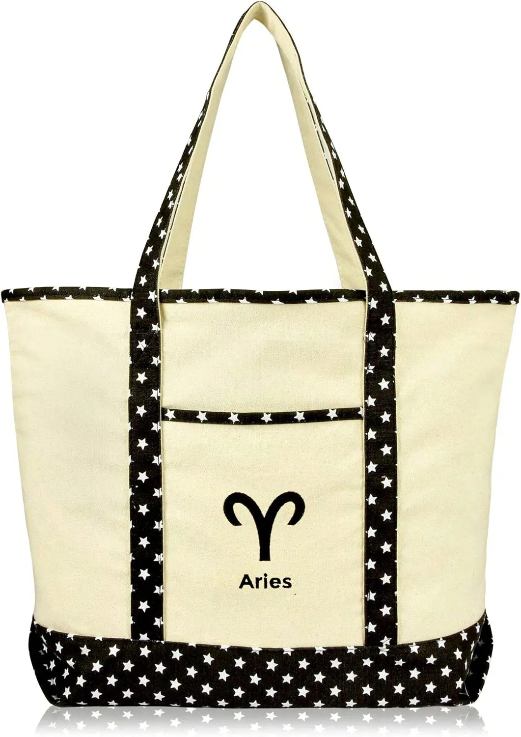 DALIX Zodiac Sign Shopping Tote Bag Black Star Horoscope Gifts - Aries