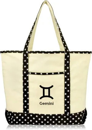 DALIX Zodiac Sign Shopping Tote Bag Black Star Horoscope Gifts - Gemini