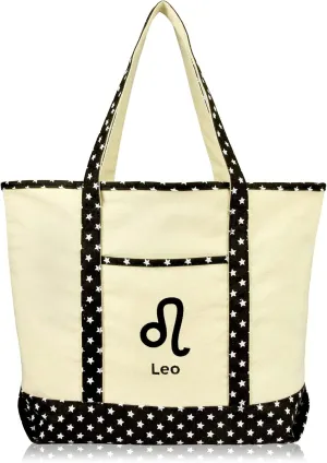 DALIX Zodiac Sign Shopping Tote Bag Black Star Horoscope Gifts - Leo