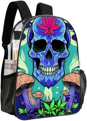 Daypack Anti-Theft Multipurpose Large Capacity Shoulder Bag - Trippy Marijuanaweed Skull Mushrooms Art Travel Hiking & Camping Rucksack Transparent Bag