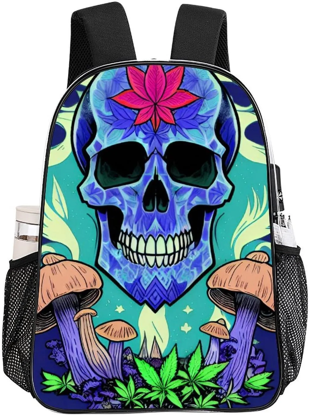 Daypack Anti-Theft Multipurpose Large Capacity Shoulder Bag - Trippy Marijuanaweed Skull Mushrooms Art Travel Hiking & Camping Rucksack Transparent Bag