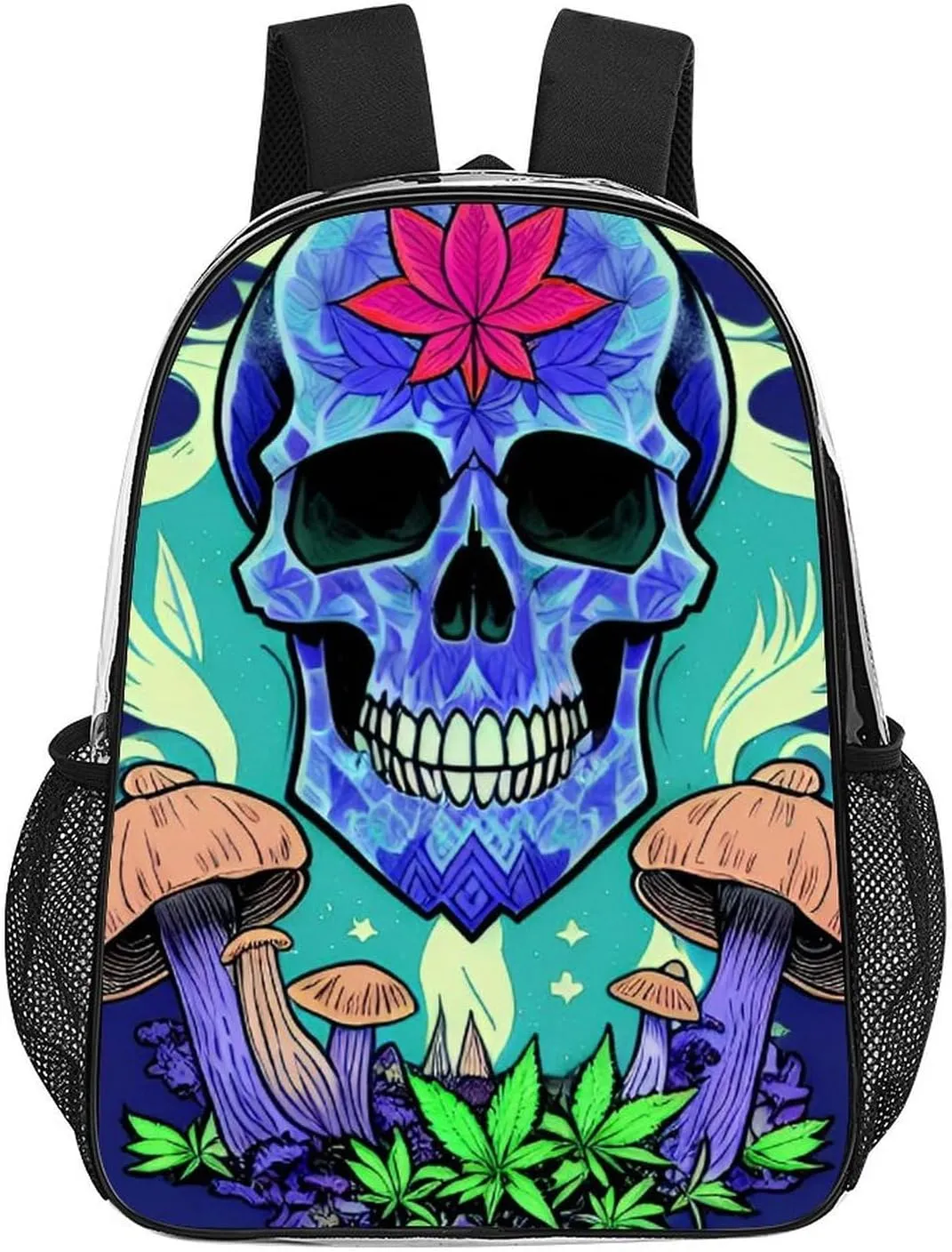 Daypack Anti-Theft Multipurpose Large Capacity Shoulder Bag - Trippy Marijuanaweed Skull Mushrooms Art Travel Hiking & Camping Rucksack Transparent Bag
