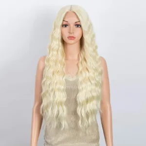 DÉBUT Lace Front Wigs 30 inches Water Wave Super Long Synthetic Wigs with Baby Hair Heat Resistant 240g 6 inches Lace Parting 150% Density (Blonde)