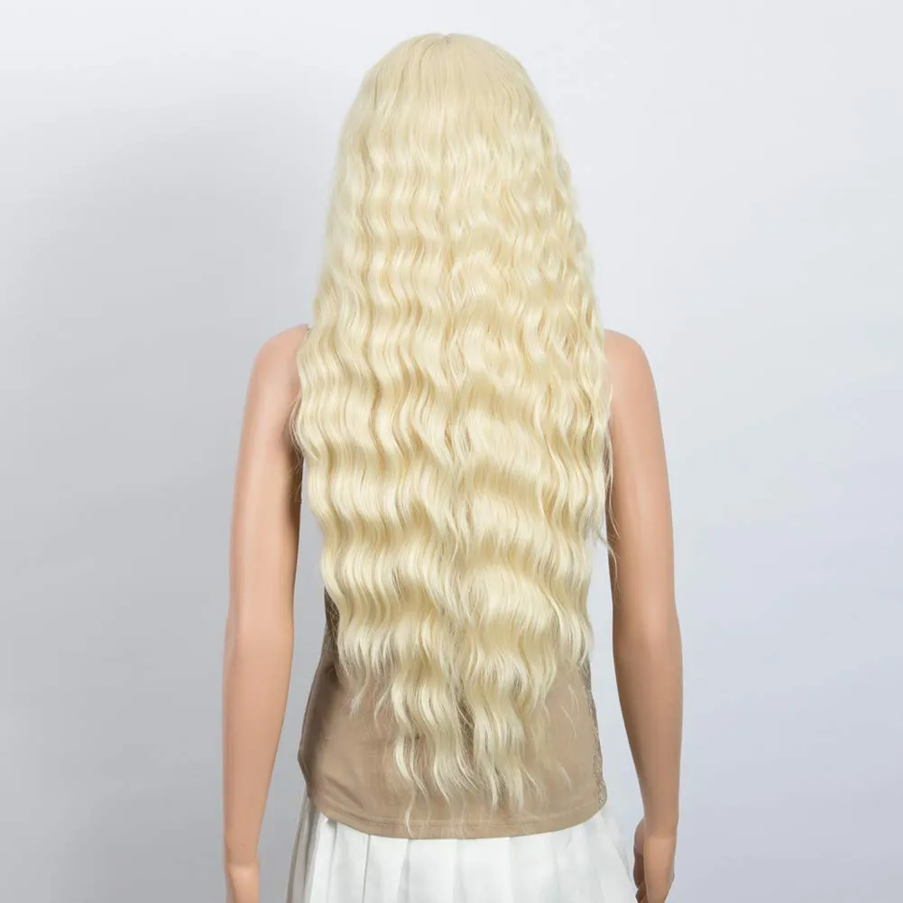 DÉBUT Lace Front Wigs 30 inches Water Wave Super Long Synthetic Wigs with Baby Hair Heat Resistant 240g 6 inches Lace Parting 150% Density (Blonde)