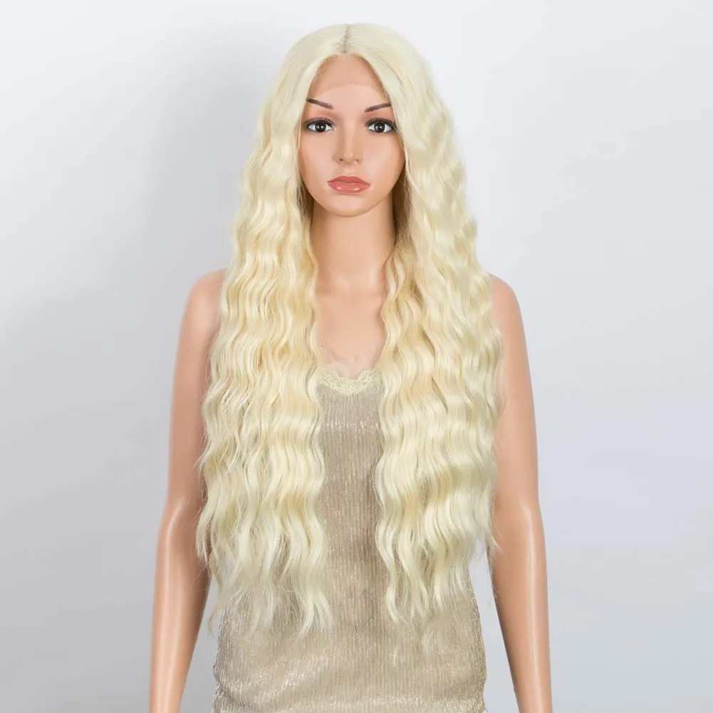 DÉBUT Lace Front Wigs 30 inches Water Wave Super Long Synthetic Wigs with Baby Hair Heat Resistant 240g 6 inches Lace Parting 150% Density (Blonde)