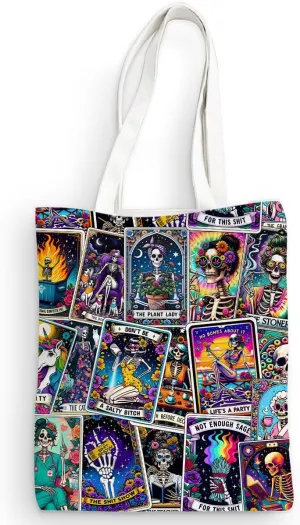Decohim Funny Skull Tarot Card Sarcastic Canvas Tote Bag Witchy Gifts for Women Grocery Bags for Halloween Birthday