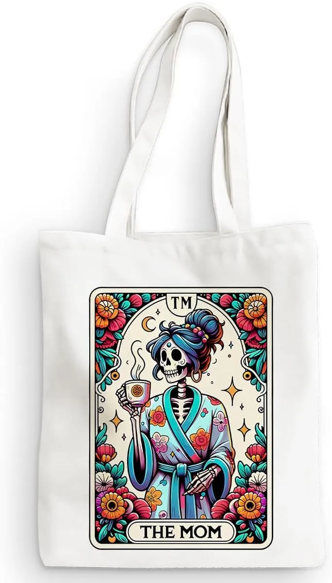 Decohim Funny Skull Tarot Card Sarcastic Canvas Tote Bag Witchy Gifts for Women Grocery Bags for Halloween Birthday