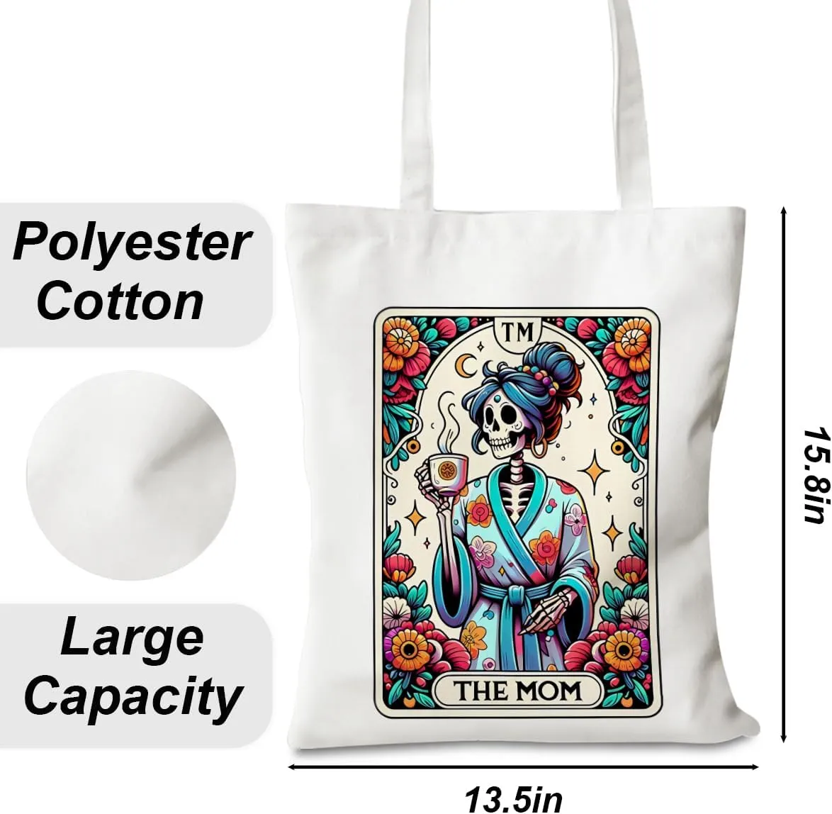 Decohim Funny Skull Tarot Card Sarcastic Canvas Tote Bag Witchy Gifts for Women Grocery Bags for Halloween Birthday