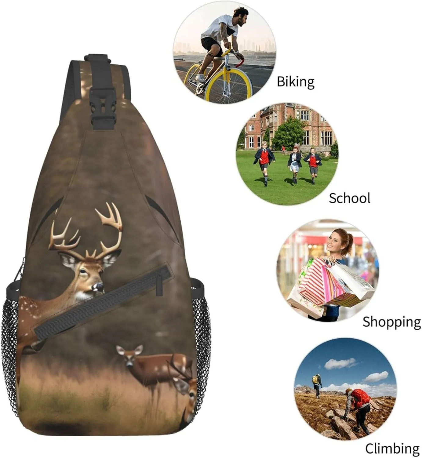 Deer Hunting Unisex Casual Diagonal Chest Bag,Multipurpose Crossbody Shoulder Bag Travel Hiking Daypack