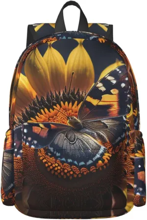 Delerain 17 Inch Backpack Butterfly and Sunflower Laptop Backpack School Bookbag Shoulder Bag Casual Daypack For School/Camping/Hiking/Picnic/Beach/Travel