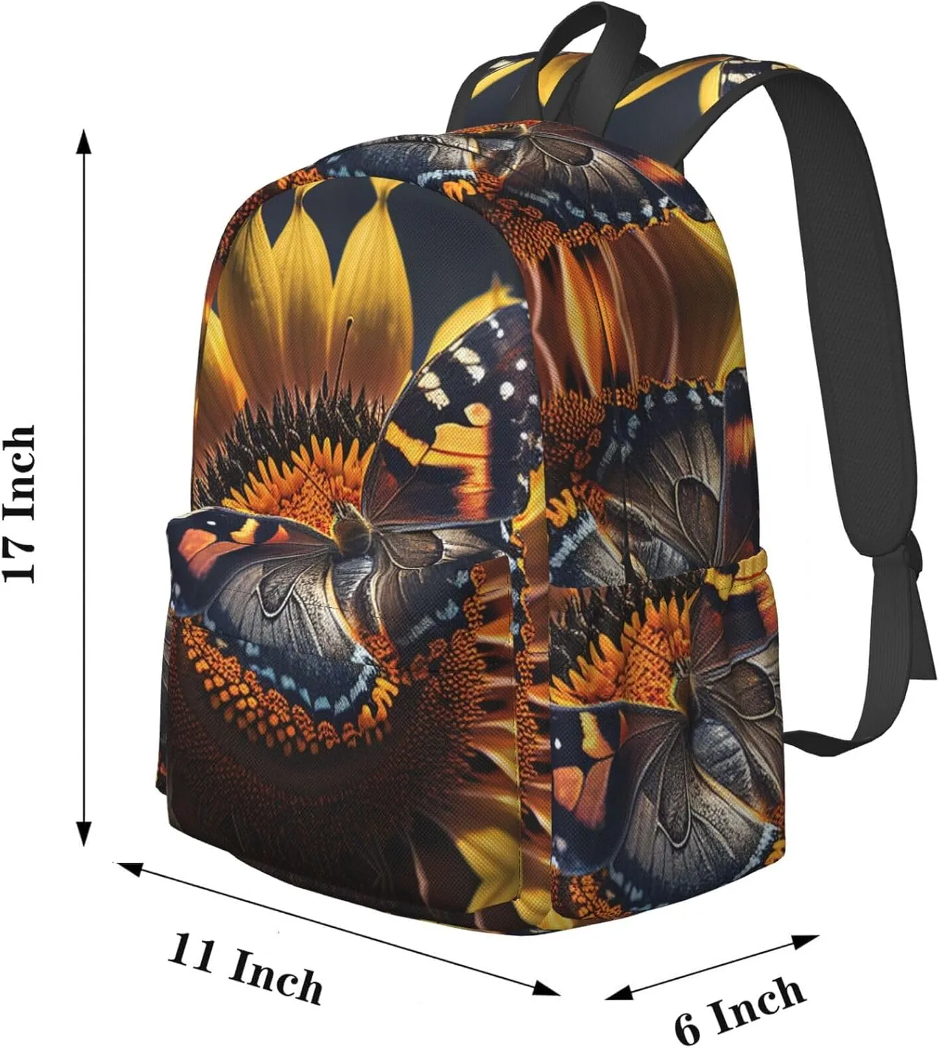 Delerain 17 Inch Backpack Butterfly and Sunflower Laptop Backpack School Bookbag Shoulder Bag Casual Daypack For School/Camping/Hiking/Picnic/Beach/Travel