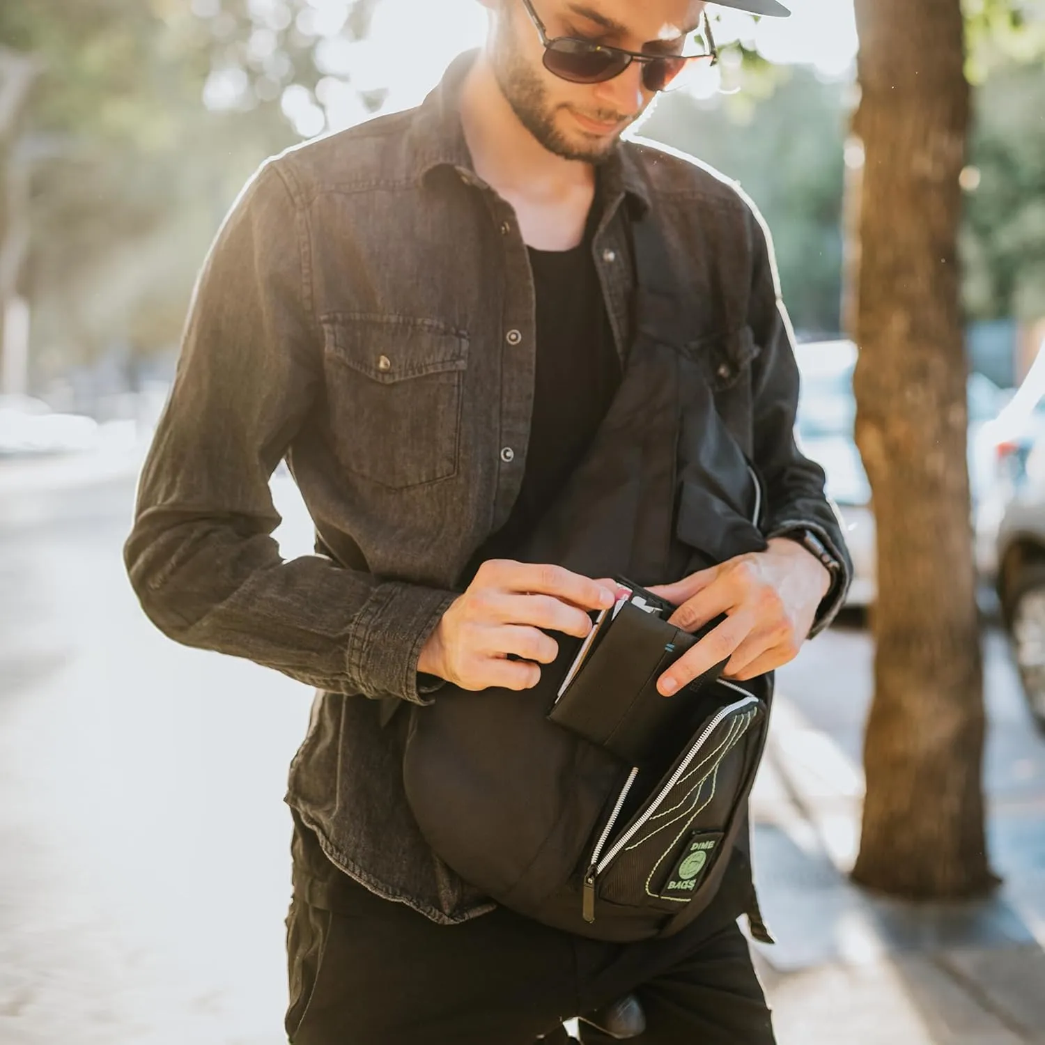 DIME BAGS - Slinger Crossbody Bag - Premium Over the Shoulder Sling Bag - Cross Body Strap Backpack (Sand)